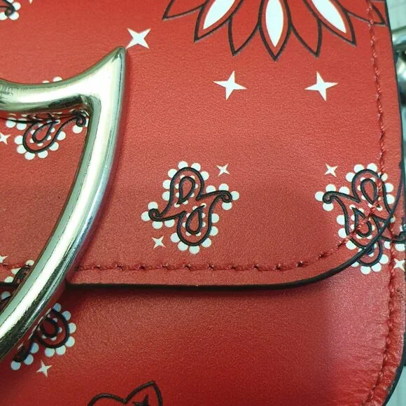 Italian HTC L.A Leather Handbag Paisley Red Black Small Casual Formal Purse Gift - Picture 5 of 10